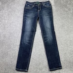 Wrangler Premium Patch Jeans Womens 26X30 Blue Skinny Low Rise Dark Wash Western
